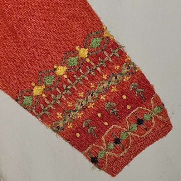 TIMBERLEA Women's‎ Wool Knit Embroidered Stitched Beaded Sweater Pullover Red - Picture 2 of 6